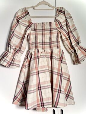 Francesca’s plaid smocked puff sleeve dress